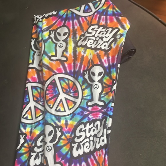Peace and Stay Weird Leggings Hippie Elastic High Waist Colorful Pants - Picture 5 of 5